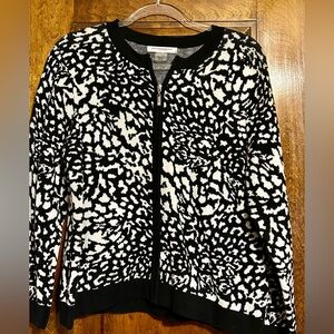 Allison Daley Black & White Patterned Zip-Front Sweater Jacket